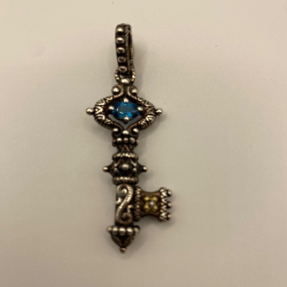 Barbara Bixby London Blue Topaz Key Enhancer Sterling Silver 18K Gold Pendant - Picture 5 of 6